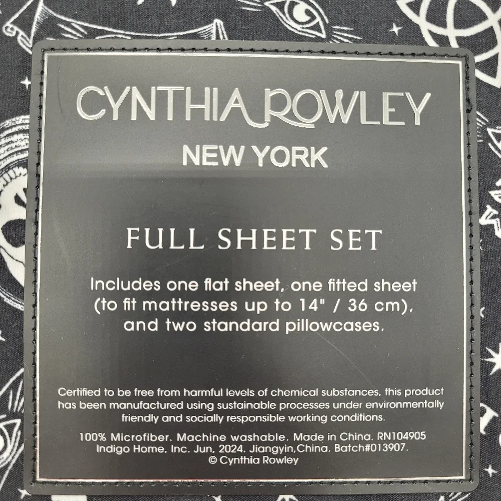 NEW Cynthia Rowley Sheet Set Halloween Skulls Occult Black White FULL Size NEW